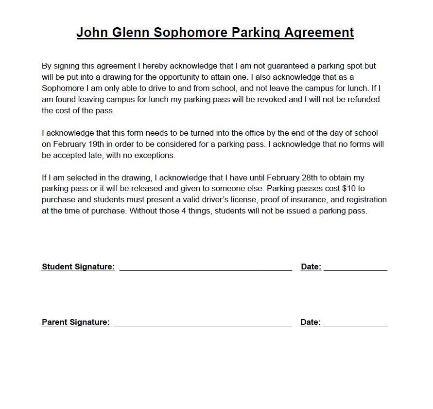 Sophomore Parking Agreement